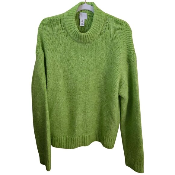 H&M Neon Green Alpaca Blend Crewneck Oversized Pullover Sweater Size S - Picture 1 of 4